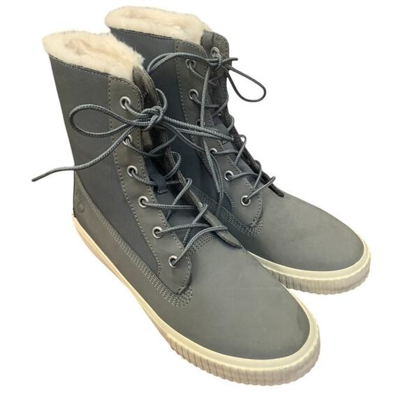 Timberland Women's Skyla Bay 6" Gray Faux Fur‎ Fold Down Nubuck Boot US 8.5 - Picture 1 of 9